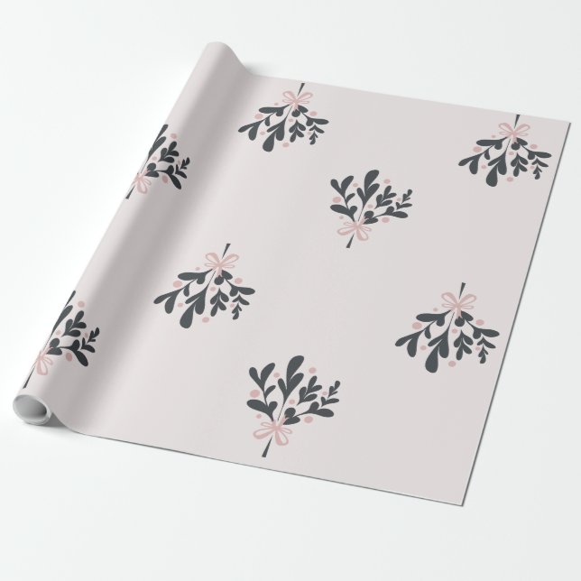 Christmas  Pink Mistletoe  Wrapping Paper (Unrolled)