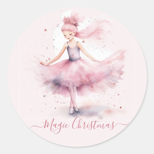 Christmas pink nutcracker ballerina classic round sticker (Front)