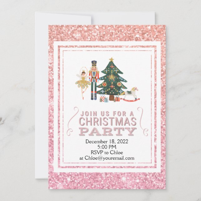 Christmas Pink Nutcracker Ballet Party  Invitation (Front)