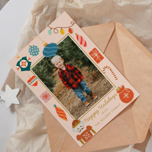 Christmas Pink Ornament Cute Family Photo Holiday Card