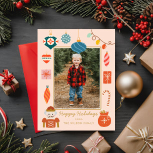 Christmas Pink Ornament Cute Family Photo Holiday Postcard
