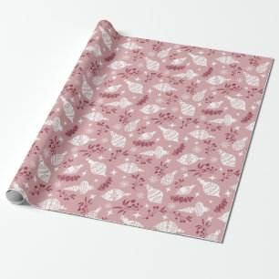 Christmas Pink Ornaments Floral Pattern  Wrapping Paper