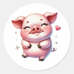 CHRISTMAS PINK PIG CLASSIC ROUND STICKER