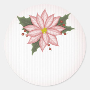 Christmas Pink Poinsetta Flower Classic Round Sticker