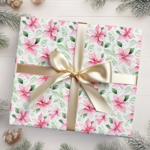 Christmas Pink Poinsettia Flowers Wrapping Paper
