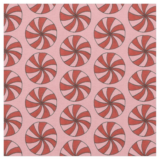 Christmas Pink Red Mint Peppermint Hard Candy Fabric (Close Up)