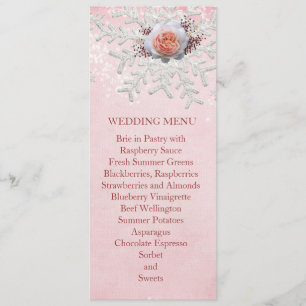 Christmas Pink Roses Snowflakes Wedding Menu