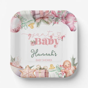 Christmas Pink Santa Baby Shower Paper Plate