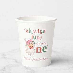 Christmas Pink Santa First Birthday Paper Cups