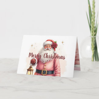 Christmas Pink Santa Holiday Card