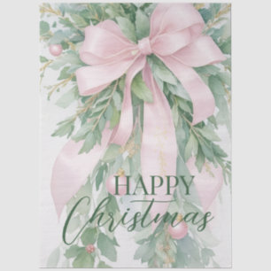 Christmas Pink Satin Ribbon Holly Greenery Tissue Paper