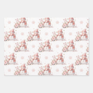 Christmas Pink Snow Girl Poinsettia  Wrapping Paper Sheet