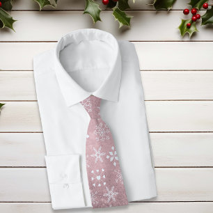 Christmas Pink Snowflake Pattern Festive Tie