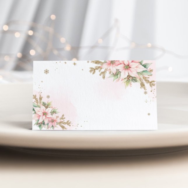 Christmas pink snowflakes poinsettia place card (Creator Uploaded)