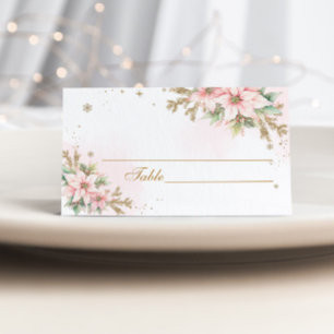 Christmas pink snowflakes poinsettia place card