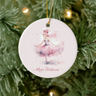 Christmas pink Sugar plum fairy Ceramic Ornament