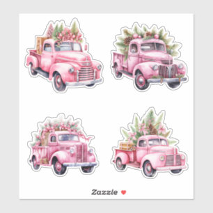 Christmas Pink Vintage Trucks