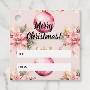Christmas Pink Watercolor Favour Tags