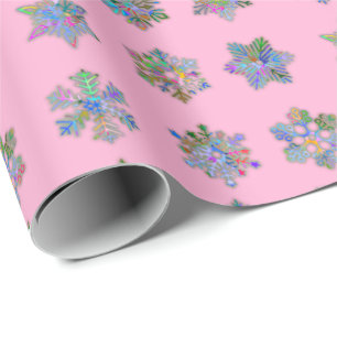 Christmas pink wrapping paper snowflakes pattern