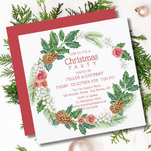 Christmas Pink Wreath Corporate Christmas Party Invitation