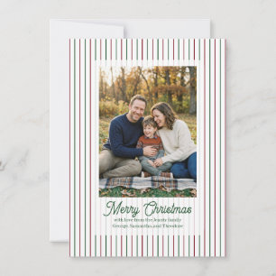 Christmas Pinstripe with Green Text Family Photo Holiday Card