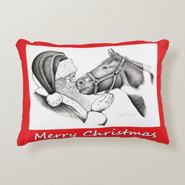 Christmas Pinto Paint Horse and Santa Decorative Cushion (Front)