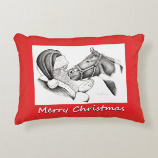 Christmas Pinto Paint Horse and Santa Decorative Cushion