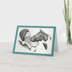 Christmas Pinto Paint Horse and Santa Holiday Card