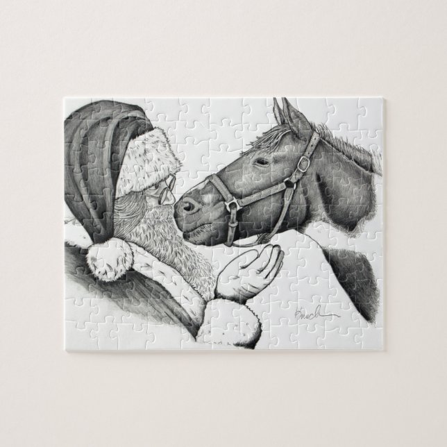 Christmas Pinto Paint Horse and Santa Jigsaw Puzzle (Horizontal)