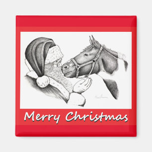 Christmas Pinto Paint Horse and Santa Magnet