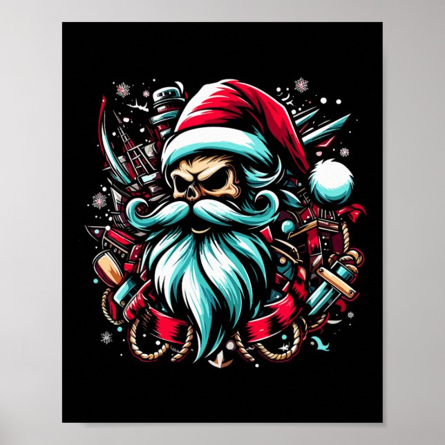 Christmas Pirate Captain Boater Boating Captain Sa Poster (Front)