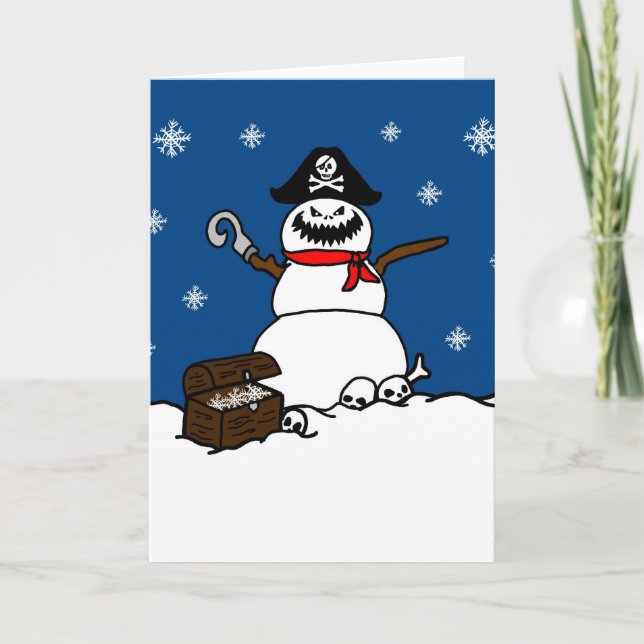 Christmas Pirate Snowman Greeting Card (Front)