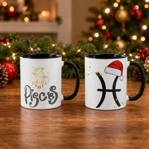 Christmas Pisces Zodiac Santa Hat Mug