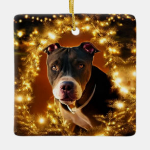 Christmas Pit Bull Ceramic Ornament