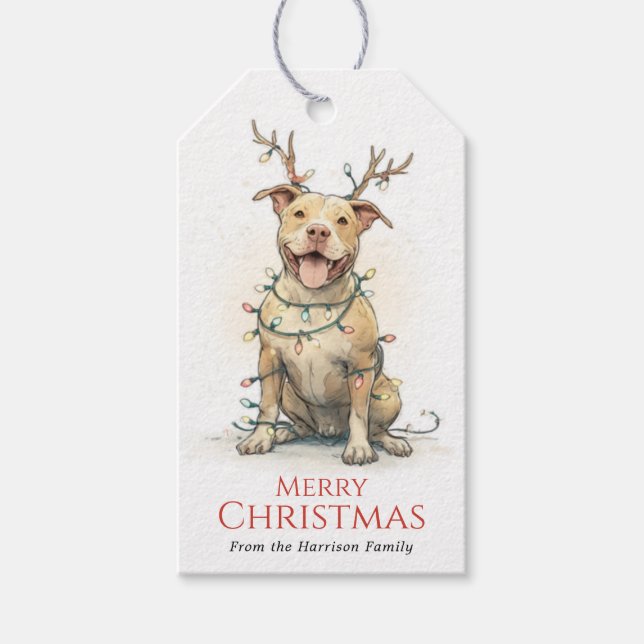 Christmas Pit Bull Dog Gift Tags (Front)