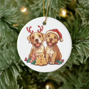 Christmas Pit Bull Dogs Ceramic Ornament