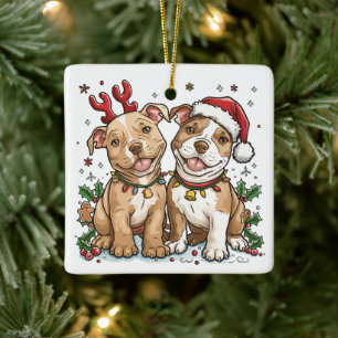 Christmas Pit Bull Dogs Ceramic Ornament