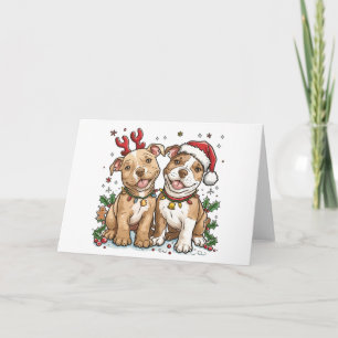 Christmas Pit Bull Dogs Holiday Card