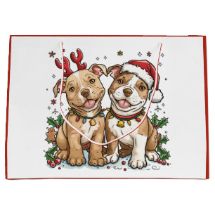 Christmas Pit Bull Dogs Large Gift Bag