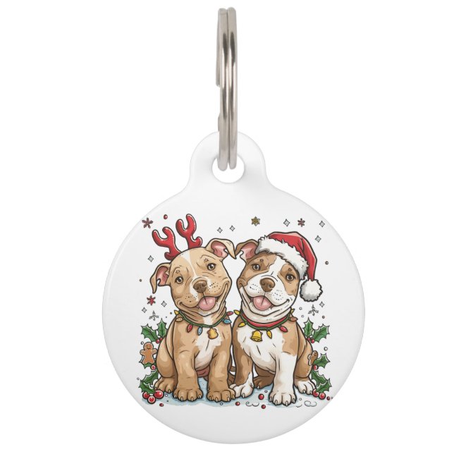Christmas Pit Bull Dogs Pet Tag (Front)