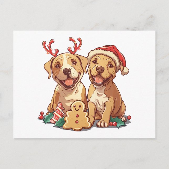 Christmas Pit Bull Dogs Postcard (Front)