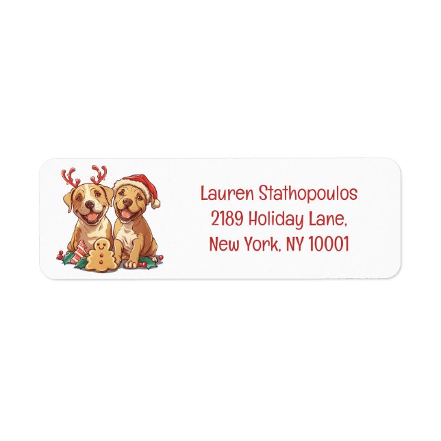 Christmas Pit Bull Dogs Return Address Label (Front)
