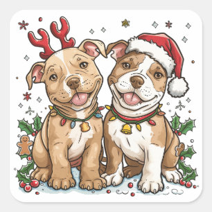 Christmas Pit Bull Dogs Square Sticker