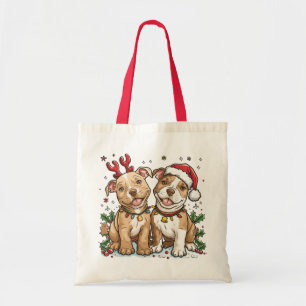 Christmas Pit Bull Dogs Tote Bag