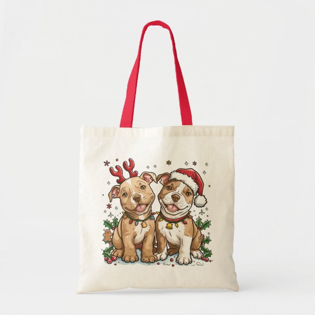 Christmas Pit Bull Dogs Tote Bag (Front)
