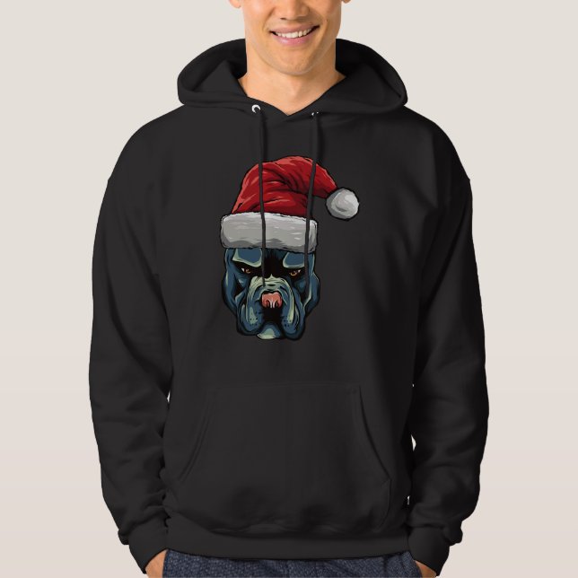 Christmas Pit Bull Puppy Dog In A Santa Hat Hoodie (Front)