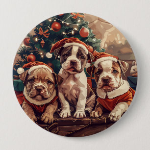 Christmas Pit Bull Puppy Dogs 10 Cm Round Badge