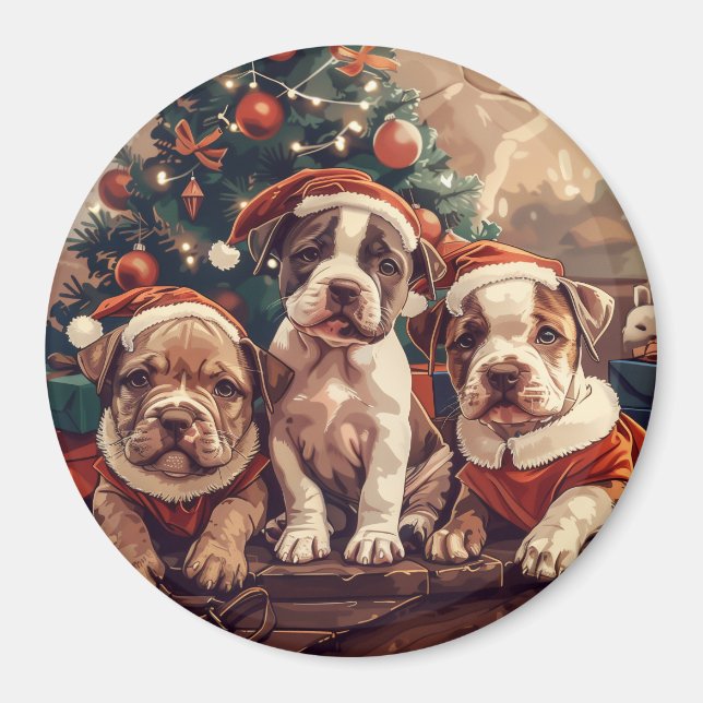 Christmas Pit Bull Puppy Dogs Magnet (Front)
