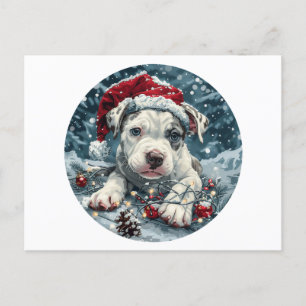 Christmas Pit Bull Santa Puppy Holiday Postcard