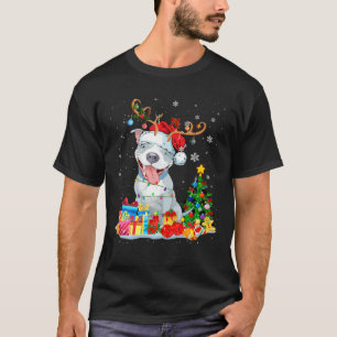 Christmas Pit Bull Xmas Lights Reindeer Santa Pit T-Shirt